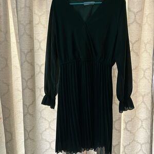 Beautiful hunter green pleated long sleeve dress